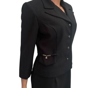 Virgo Womens 10 Petite 2pc Black Blazer Suit Jacket Dress Set Union Label USA